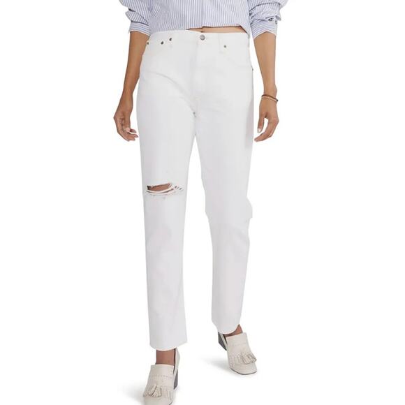 Etica Size 31 Flynn Slim Straight Ankle Jeans White Denim Distressed Coastal New - Picture 2 of 10